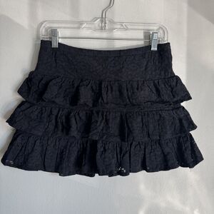 Mellow Mail Black Lace Mini Skirt Ruffle Vintage 80s Mini Medium Sexy Romantic